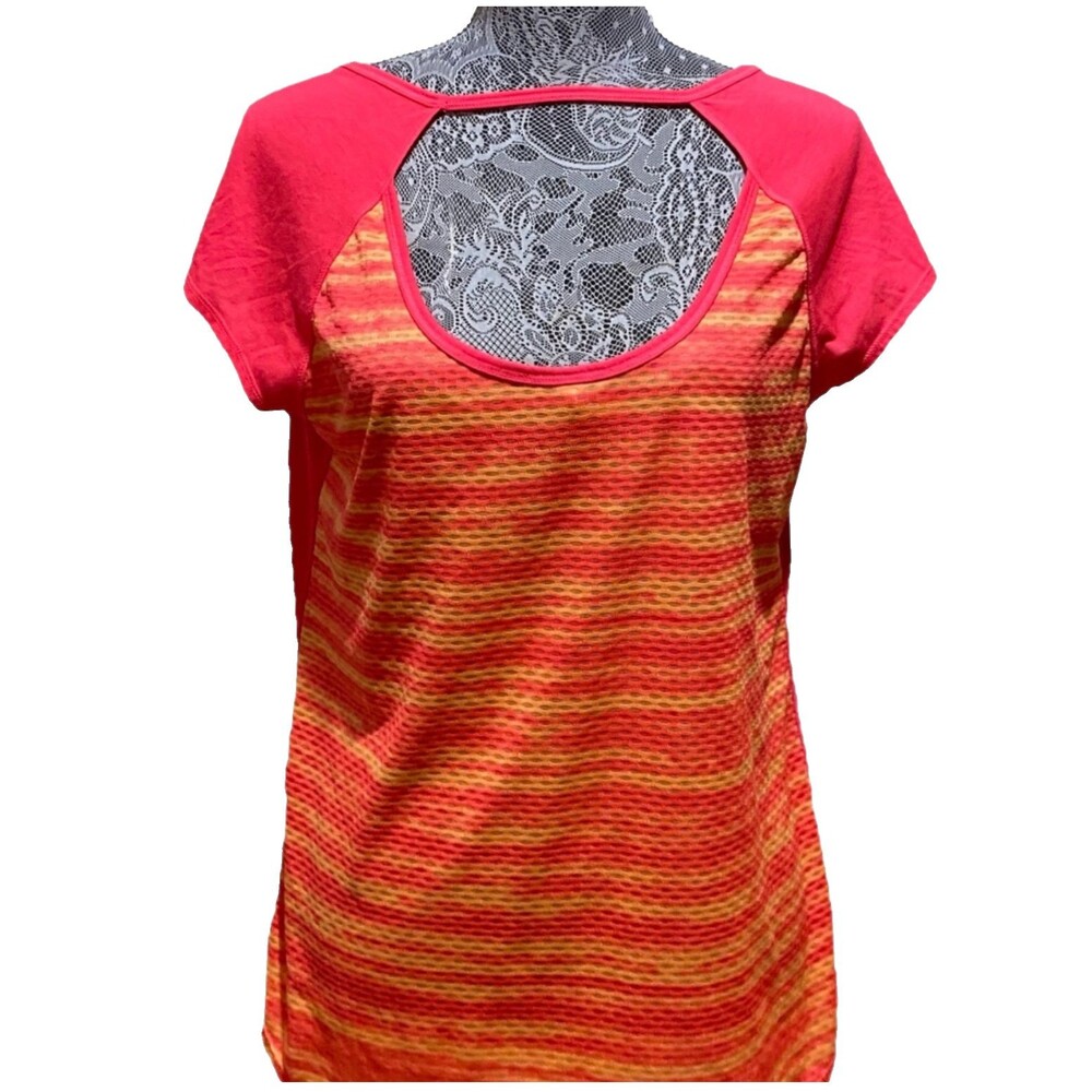 MTA Sport Women’s M Striped Performance Gym Jersey Heather Activewear Short Top